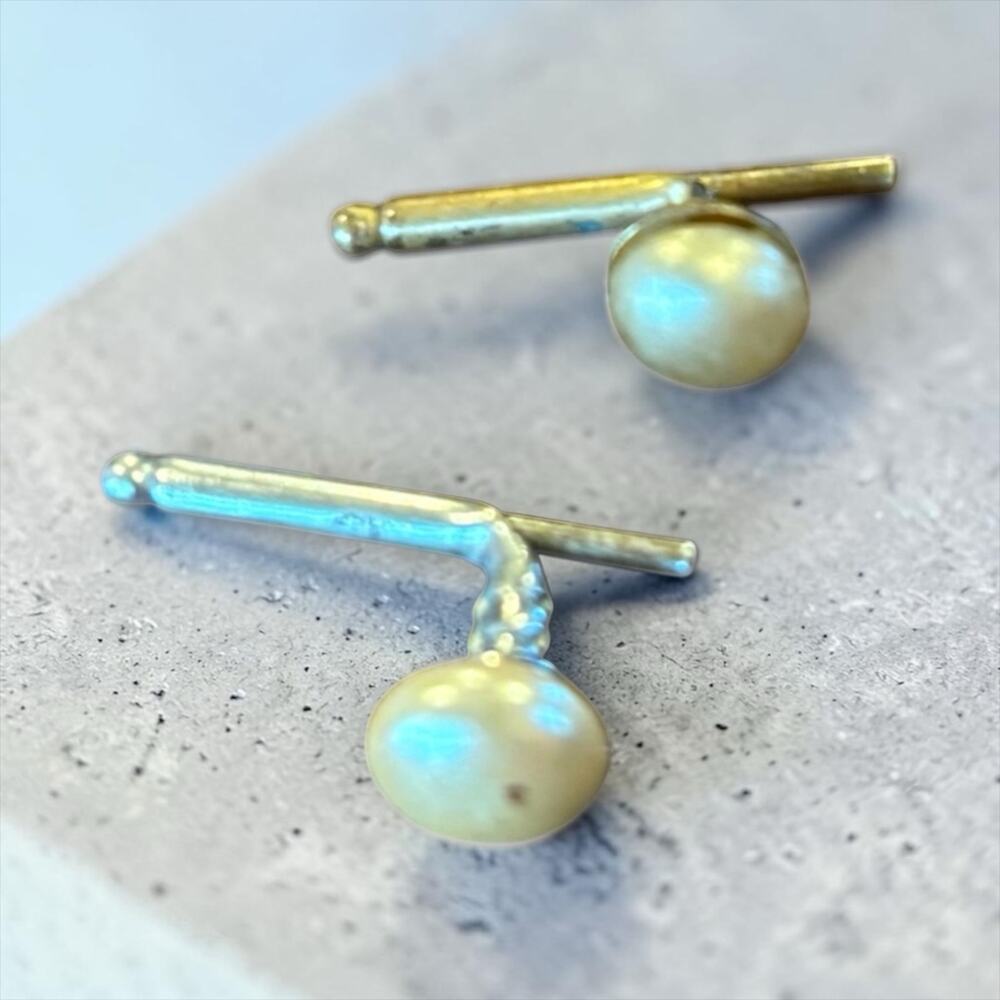 Mother of Pearl Cufflinks Sterling Silver Minimalist Modernist Vintage Set